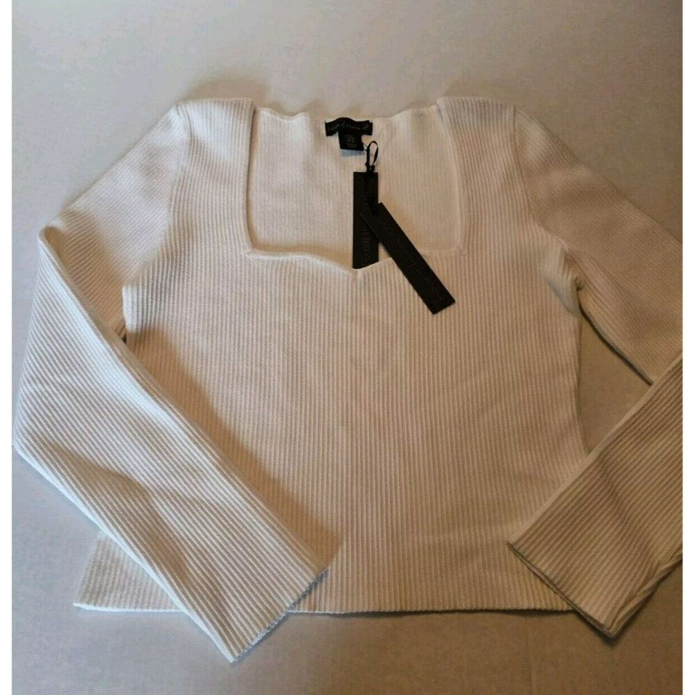 NWT $88  HOUSE OF HARLOW 1960  RIBBED SWEATER TOP SZ XL (10-14) Sweetheart Neck